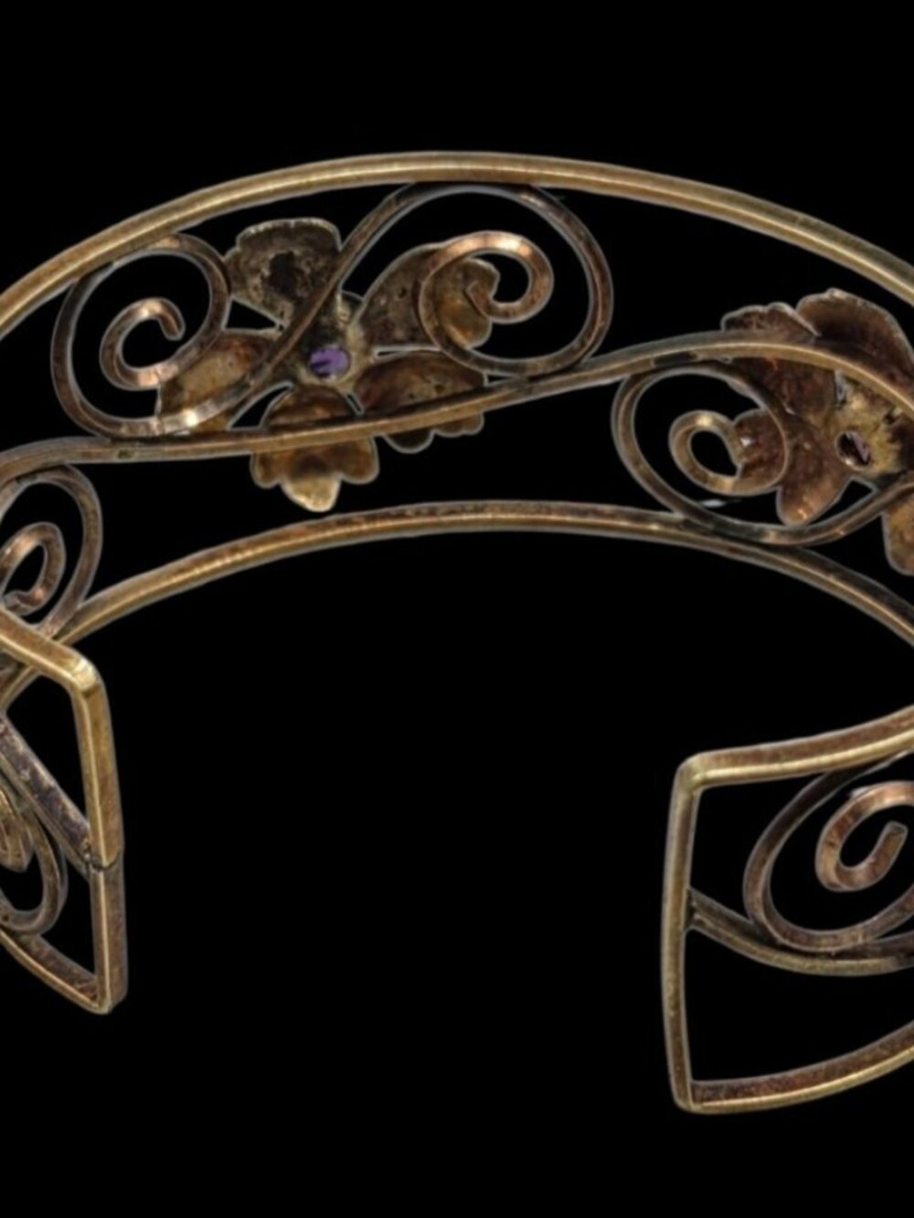 VTG Harper 1/20 12K Gold Filled Filigree Amethyst Flower Cuff Bracelet 6.5" - Picture 12 of 16